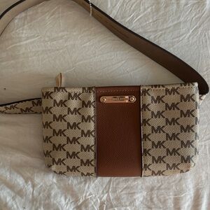 Michael Kors Brown and Tan Logo Crossbody